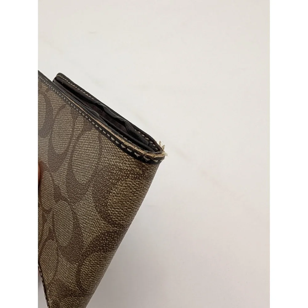 Coach Wallet Mens Brown Canvas Leather Bifold Signature Stripe Logo Card Holder